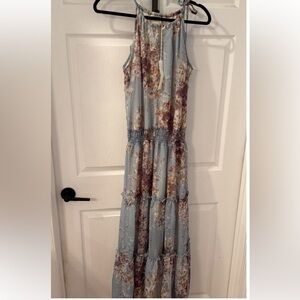 lovestitch Blue Floral Smocked-Waist Tiered Maxi Dress